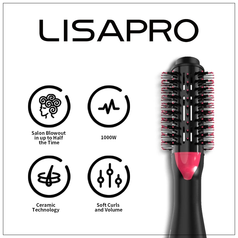 LISAPRO 3 EN 1 Brosse à Air Chaud Sèche-Cheveux en Une Étape et Volumateur  1000W