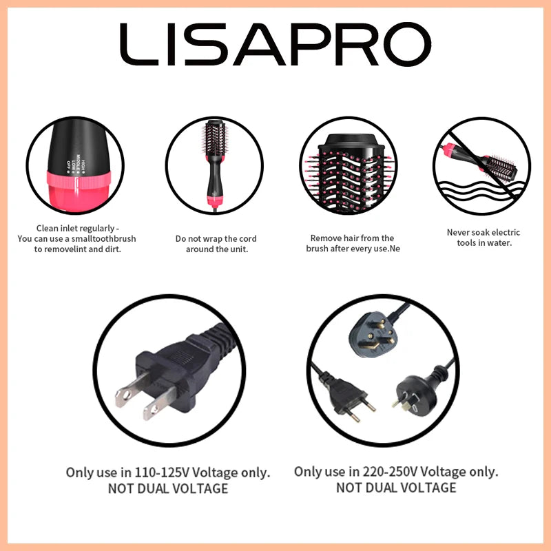 LISAPRO 3 EN 1 Brosse à Air Chaud Sèche-Cheveux en Une Étape et Volumateur  1000W